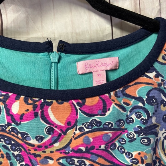 Lilly Pulitzer Francesca Aqua Bait Sleeveless preppy Paisley Print Dress XS - Picture 2 of 8